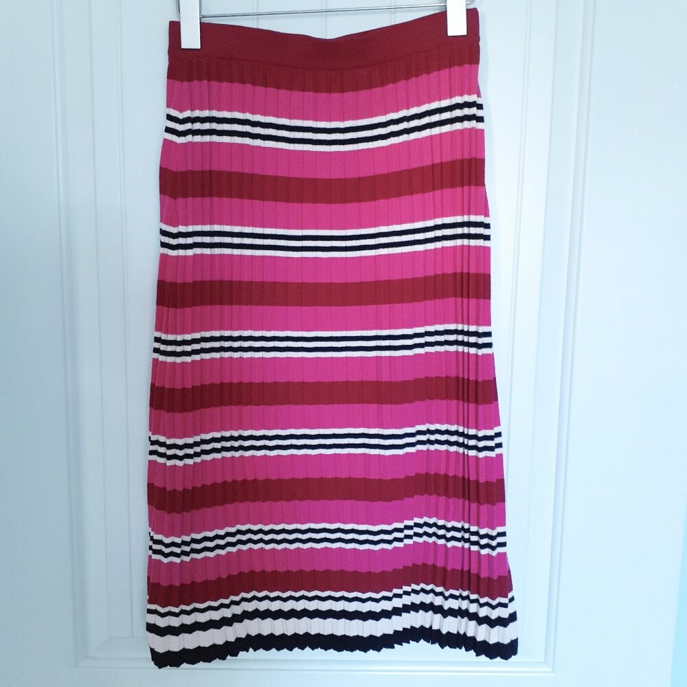 Dolan Dora Sweater Knit Accordion Pleat Striped Midi Skirt Red Pink Size S